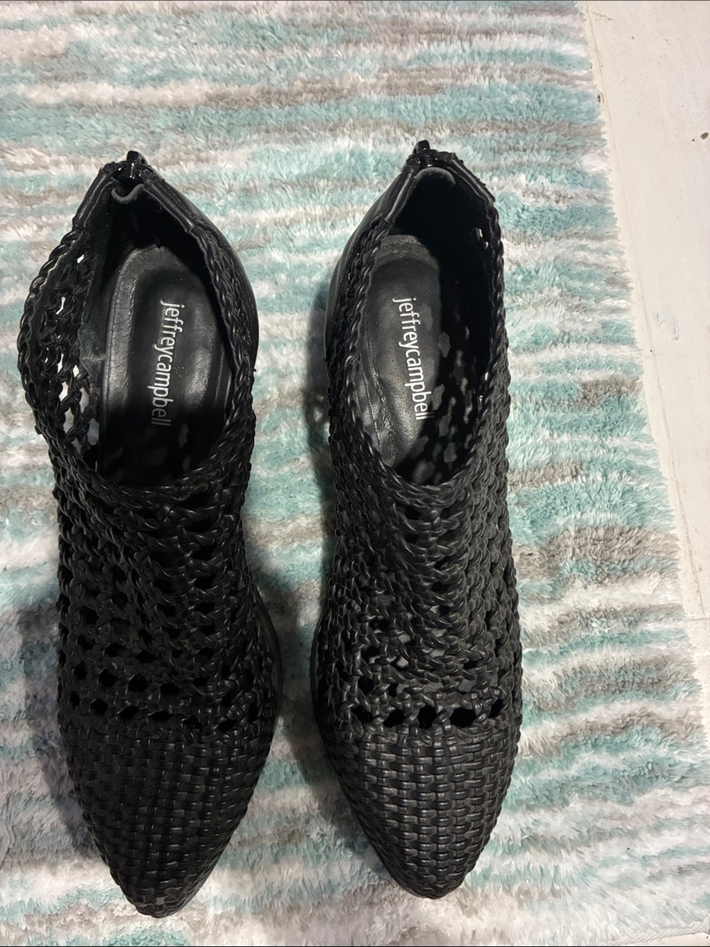 Jeffrey Campbell Black Woven Cutout Pointed Booties